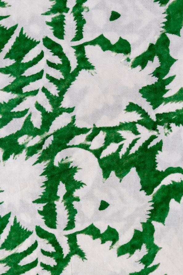 Green White Floral Cotton Fabric | Hand Block Print Fabric | Botanical Indian Cotton | Sewing Quilting Craft Fabric | Home Decor Textile