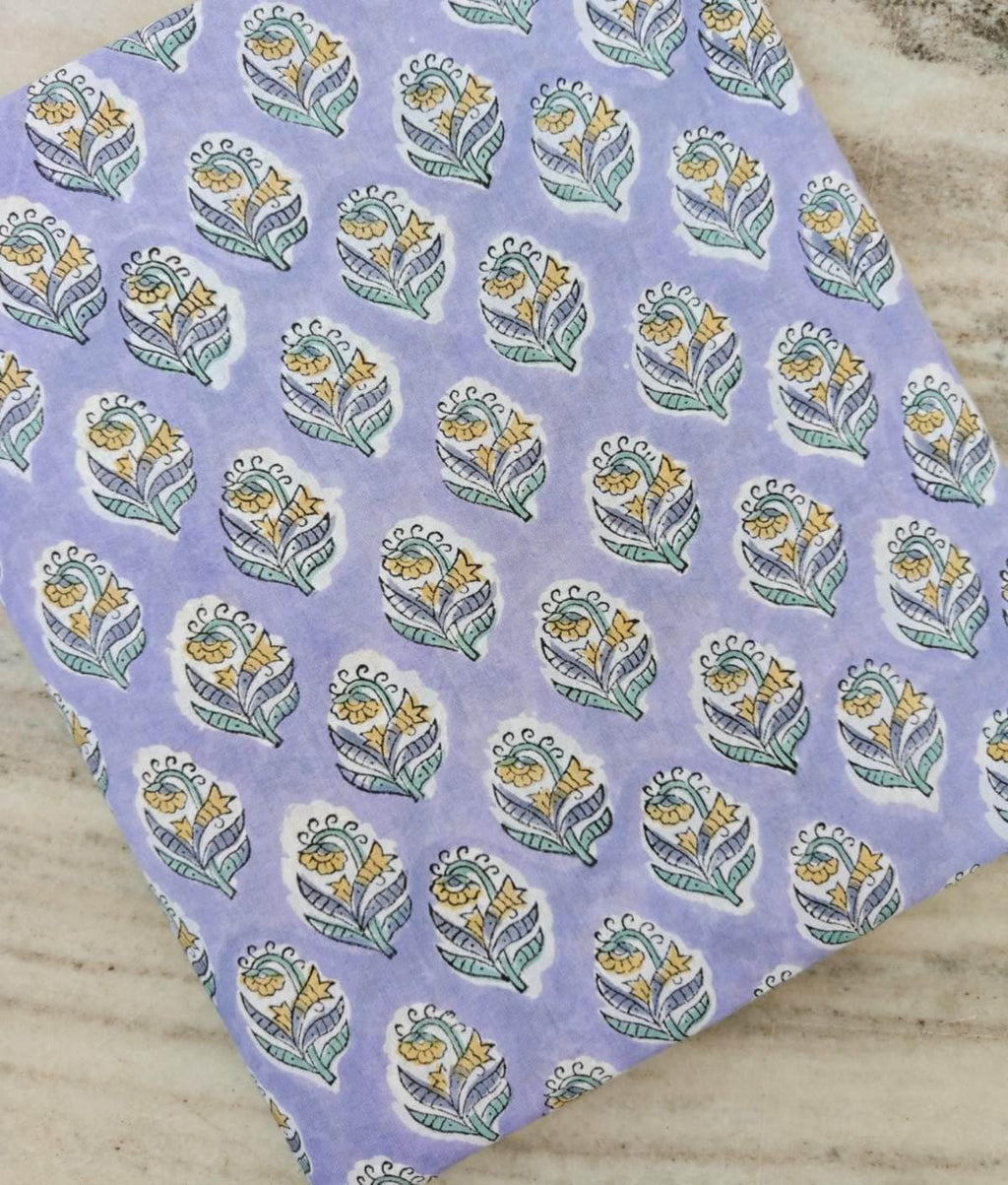 Lavender Floral Cotton Fabric by the Yard, Small Buta Block Print Style, Pastel Indian Floral Fabric, Sewing Craft, Soft Botanical Fabric
