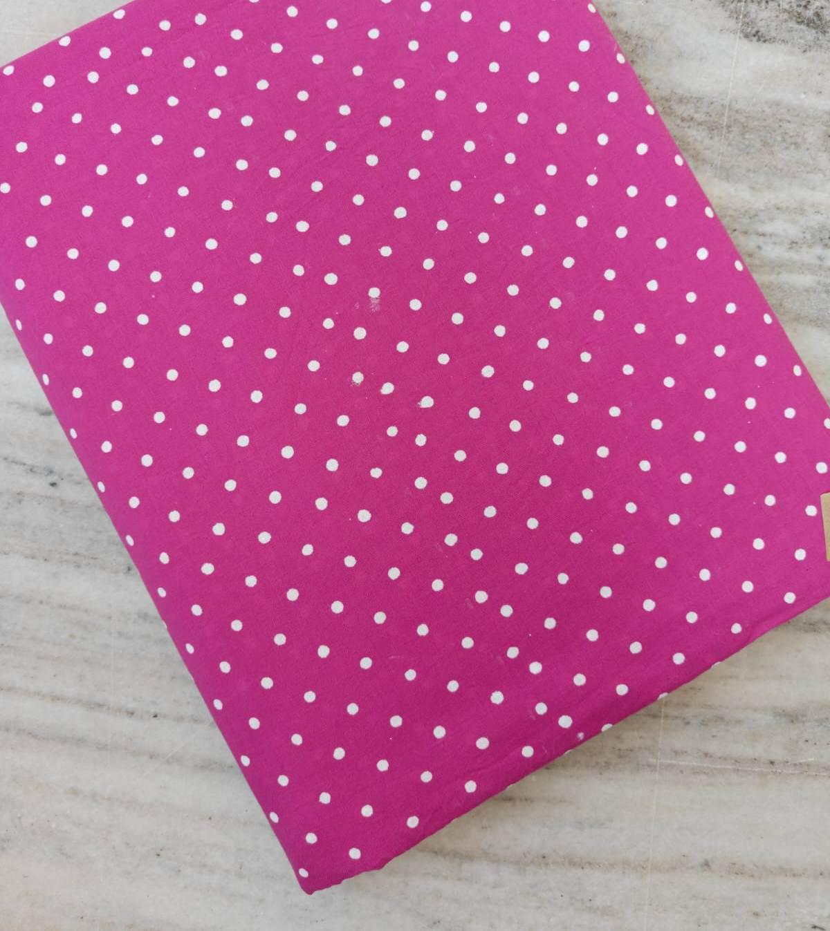 Pink Polka Dot Cotton Fabric, White Dots Fabric, Hot Pink Cotton Cloth, Cute Craft Fabric, Quilting Sewing Dressmaking, Loose Running Fabric