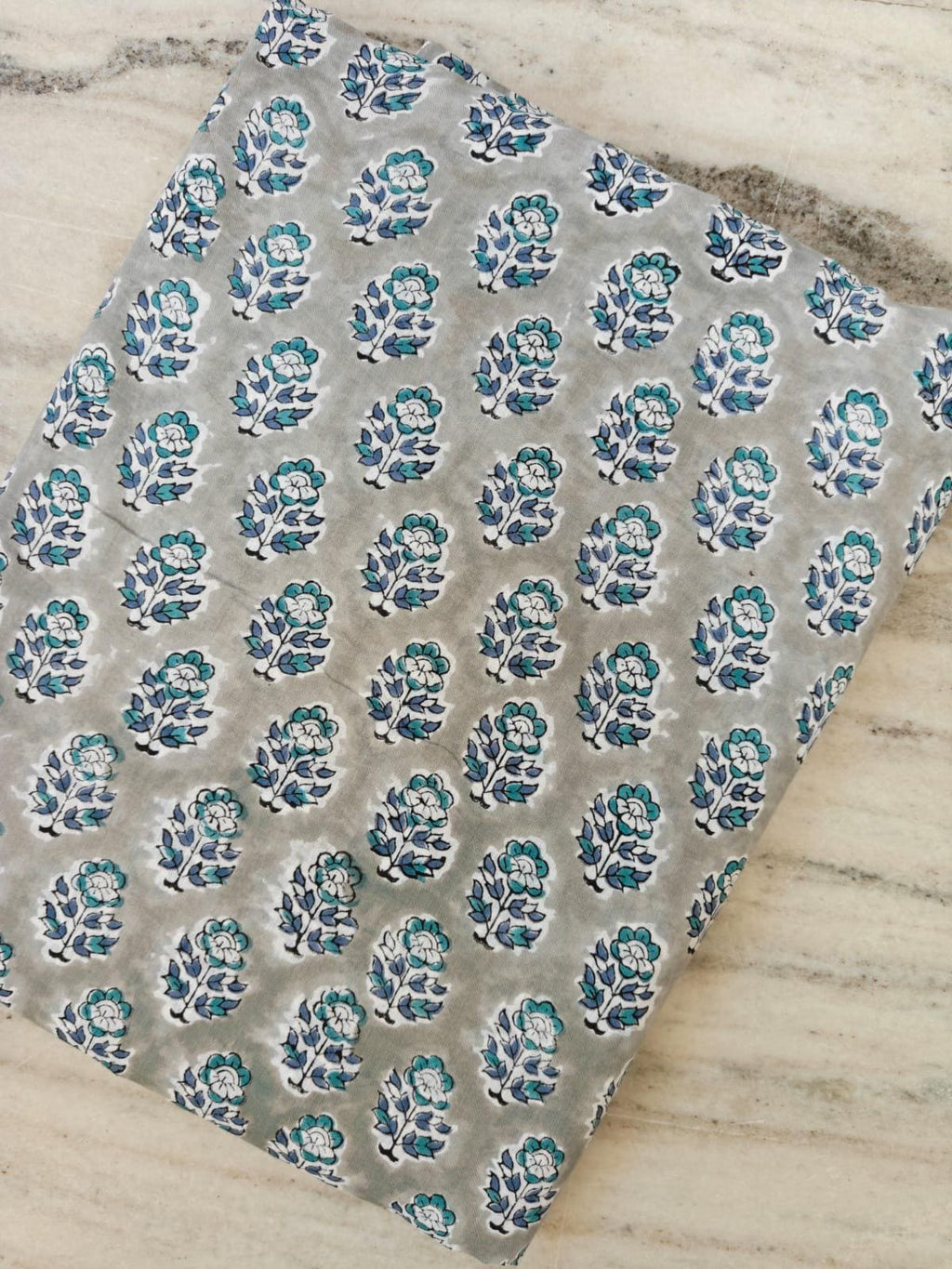 Grey Blue Cotton with Small Buti Floral Print Fabric, Hand Block Print Fabric by the Yard, Soft Indian Cotton for Quilting, Dressmaking