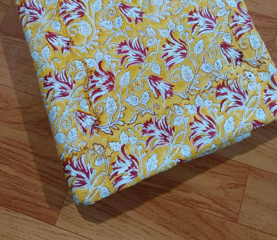 IndiaHand Block Print Fabric, Floral 100% Cotton Quilting Fabric By The Yard, Fabric For Dress Making, Loose Running Fabric, Napkin Fabric