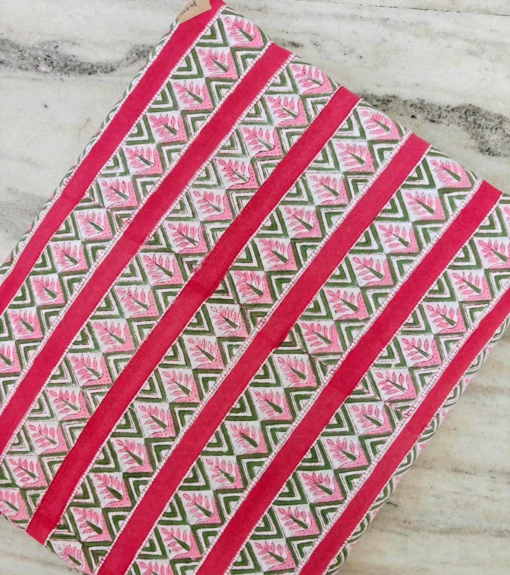 Pink Green Stripe Cotton Fabric, Hand Block Print Fabric, Indian Floral Geometric Textile, Quilting Fabric, Dressmaking Fabric, Craft Fabric