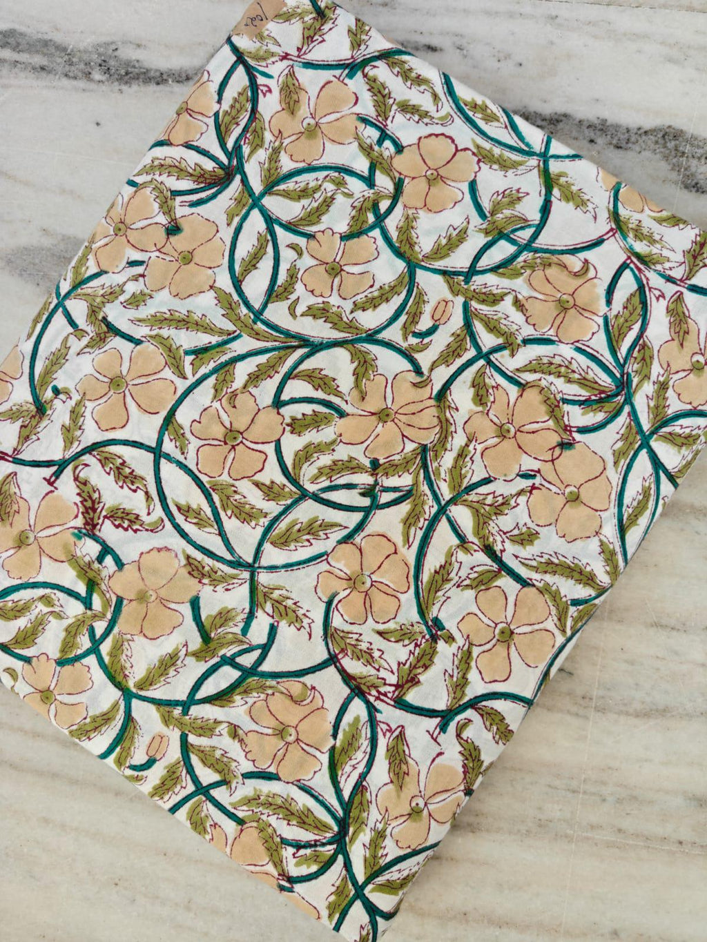 Floral Cotton Fabric, Peach Floral Block Print Fabric, Indian Hand Printed Fabric by the Yard, Cotton Fabric, Table Cover Fabric, Napkins