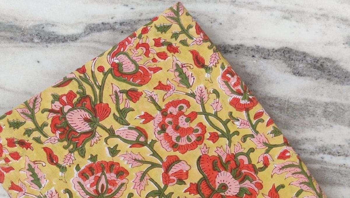 Yellow Green Floral Cotton Fabric, Floral 100% Cotton Quilting Fabric By The Yard, Handmade Fabric, Loose Running Fabric, Textile Fabric