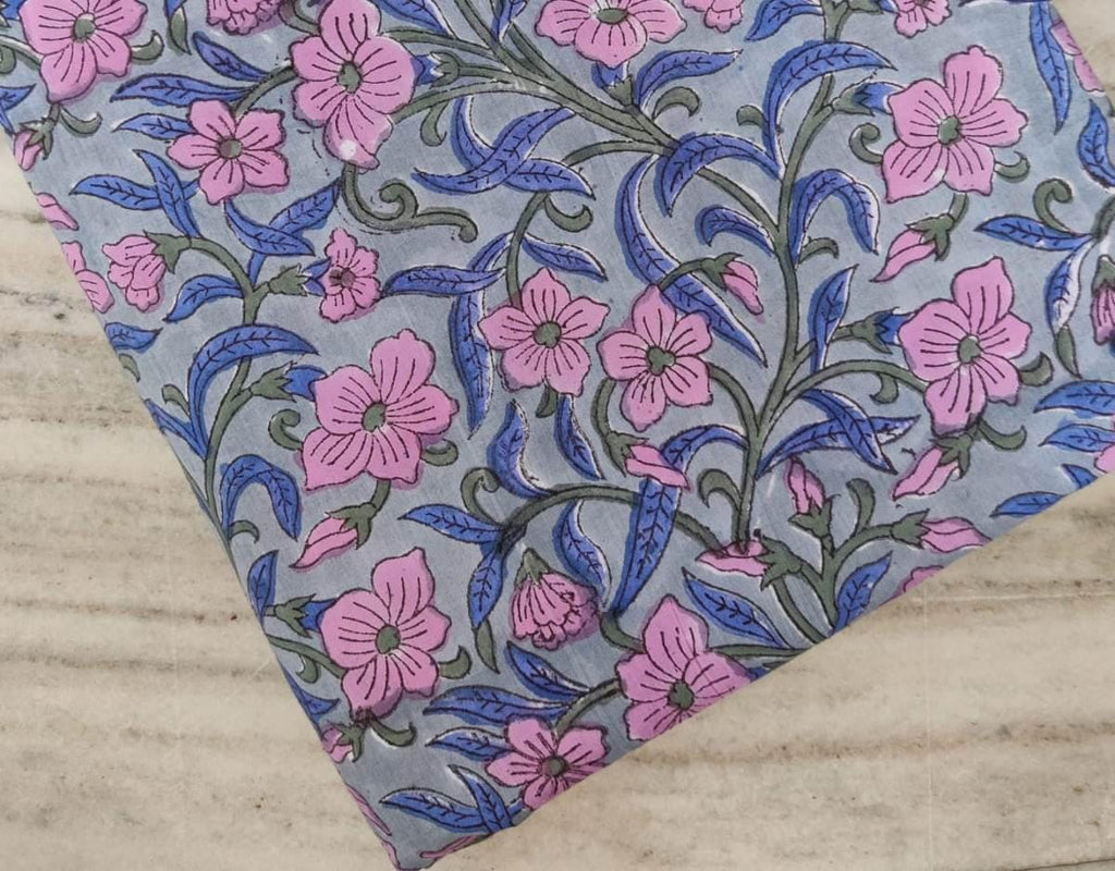 Soft Cotton, Indian Hand Block Print Fabric, Floral 100% Cotton Fabric By The Yard, Fabric for Loose Running, Dressmaking Fabric