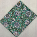 Green Floral Hand Block Print Cotton Fabric, Indian Botanical Flower Print Fabric by Yard, Soft Cotton for Dressmaking, Quilting Home Decor