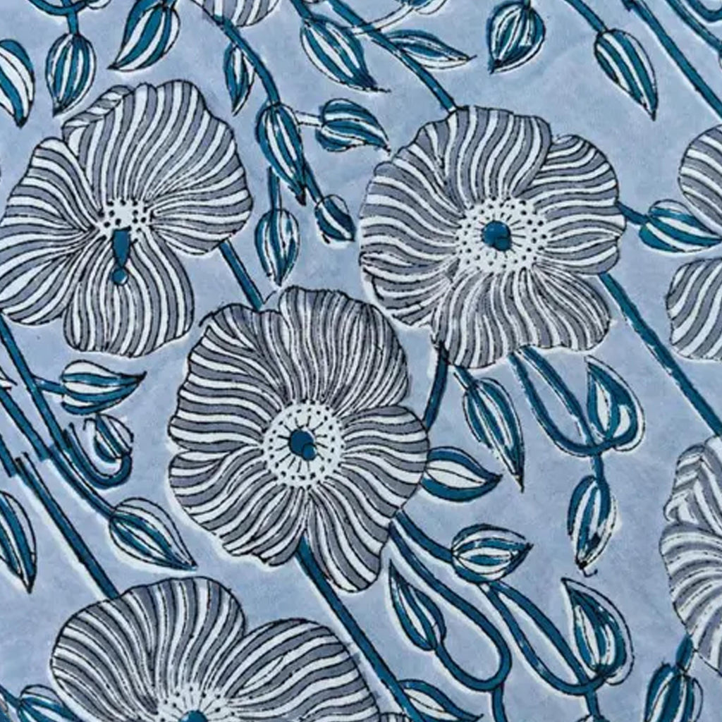 Blue Floral Cotton Cushion Cover, Hand Block Print Pillow Case, Decorative Throw Pillow Cover, Boho Sofa Cushion, Indian Cotton Home Decor