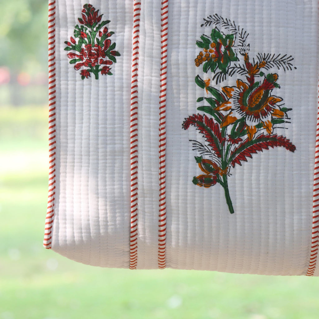 Floral Cotton Tote Bag, Handmade Boho Shoulder Bag, Eco Friendly Reusable Shopping Tote for Women