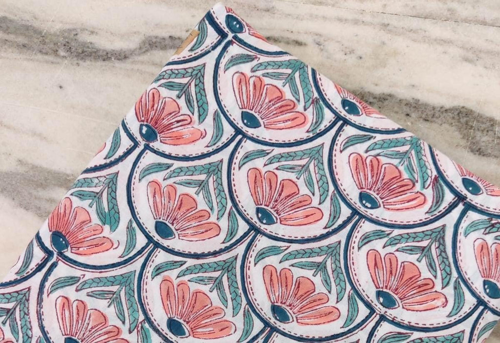 Multi Color Block Print Fabric, Floral 100% Cotton Quilting Fabric By The Yard, Fabric For Dress Making, Fabric Pillow, Personlized Dress
