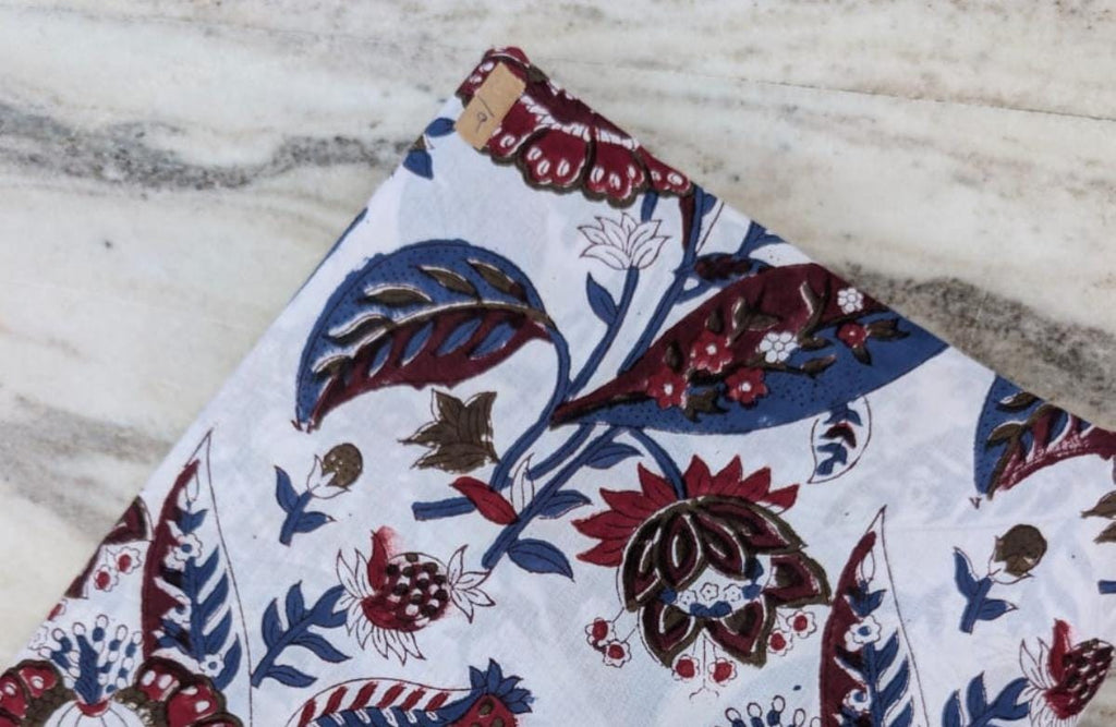 Hand Block Print Indian Soft Cotton Fabric, Floral Quilting Fabric, Loose Running Fabric, Fabric By The Yard, Fabric For Personlized Drees