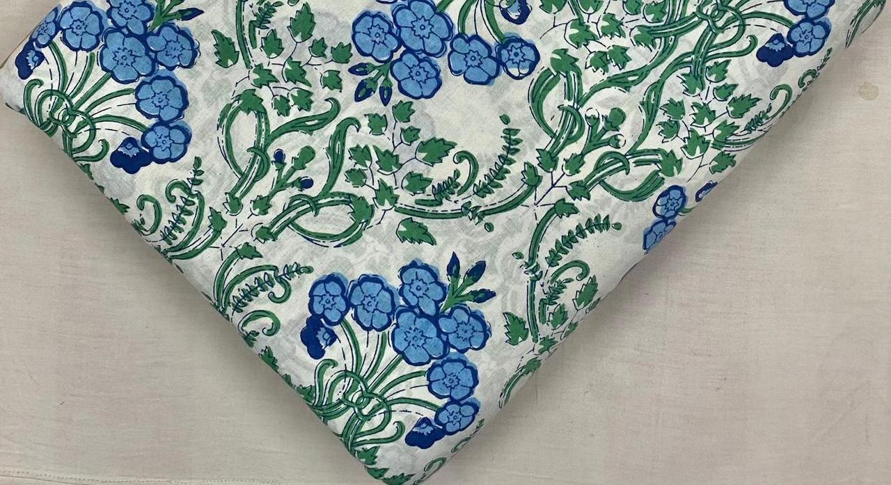 Designer Hand Block Print Fabric, Floral 100% Cotton Quilting Fabric By The Yard, Dressmaking Fabric, Loose Running Fabric, Textile Fabric