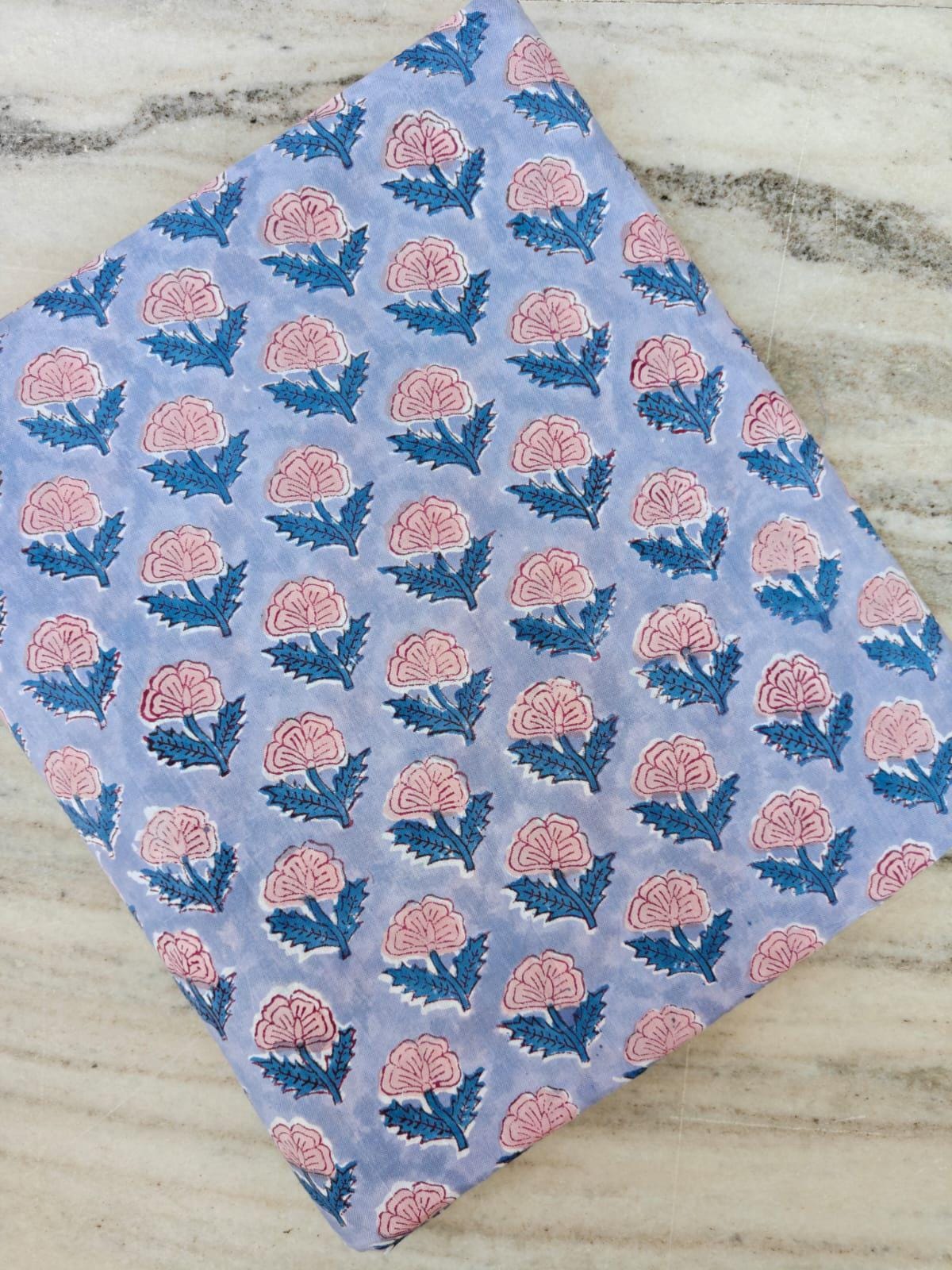 Blue Floral Cotton Fabric, Hand Block Print Fabric, Small Floral Print Fabric, Quilting Fabric, Dressmaking Fabric, Craft Sewing Fabric