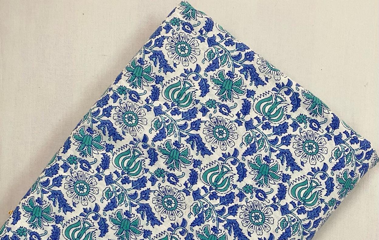 Indian Hand Block Print Fabric, Floral 100% Cotton Quilting Fabric By The Yard, Dressmaking Fabric, Loose Running Fabric, Christmas Fabric