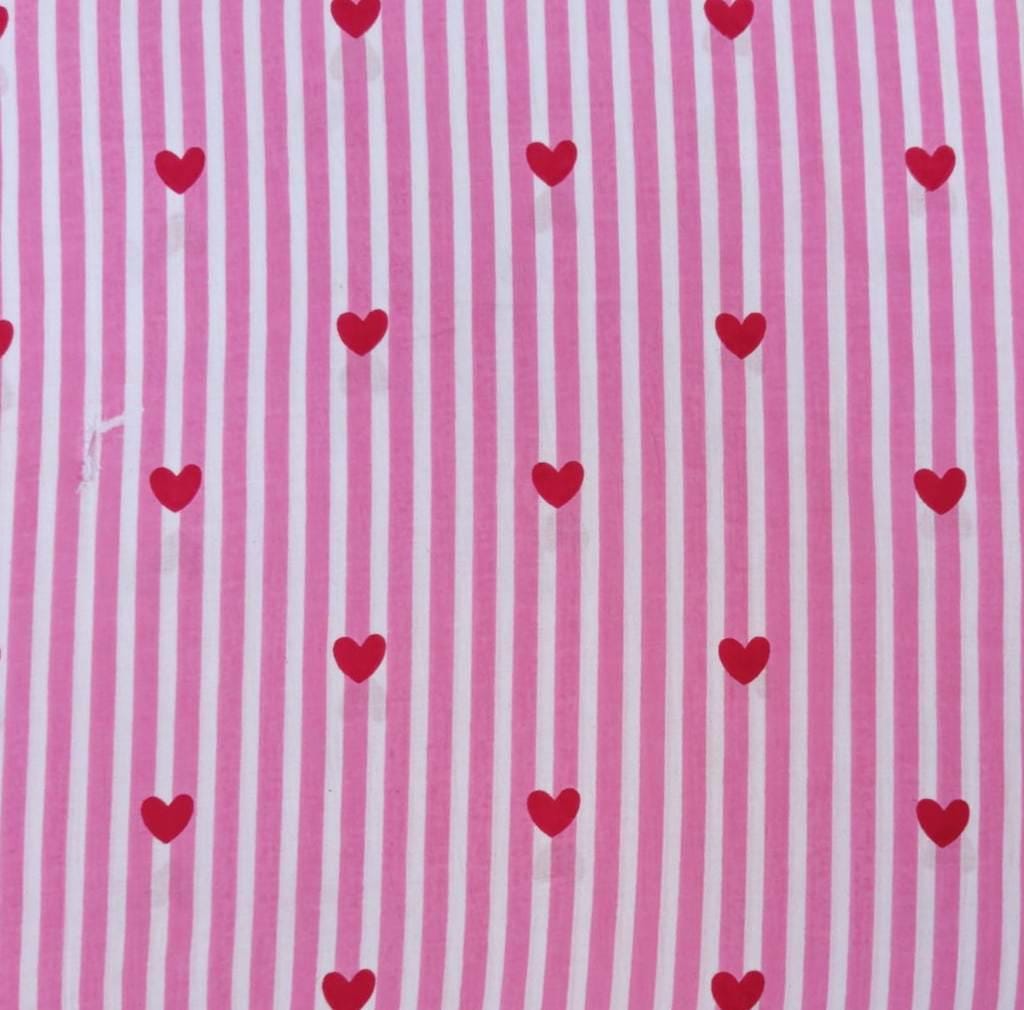 Pink Stripe Heart Cotton Fabric, Red Heart Print Fabric, Valentine Fabric by the Yard, Cute Love Pattern Cotton Craft Sewing Quilting Fabric
