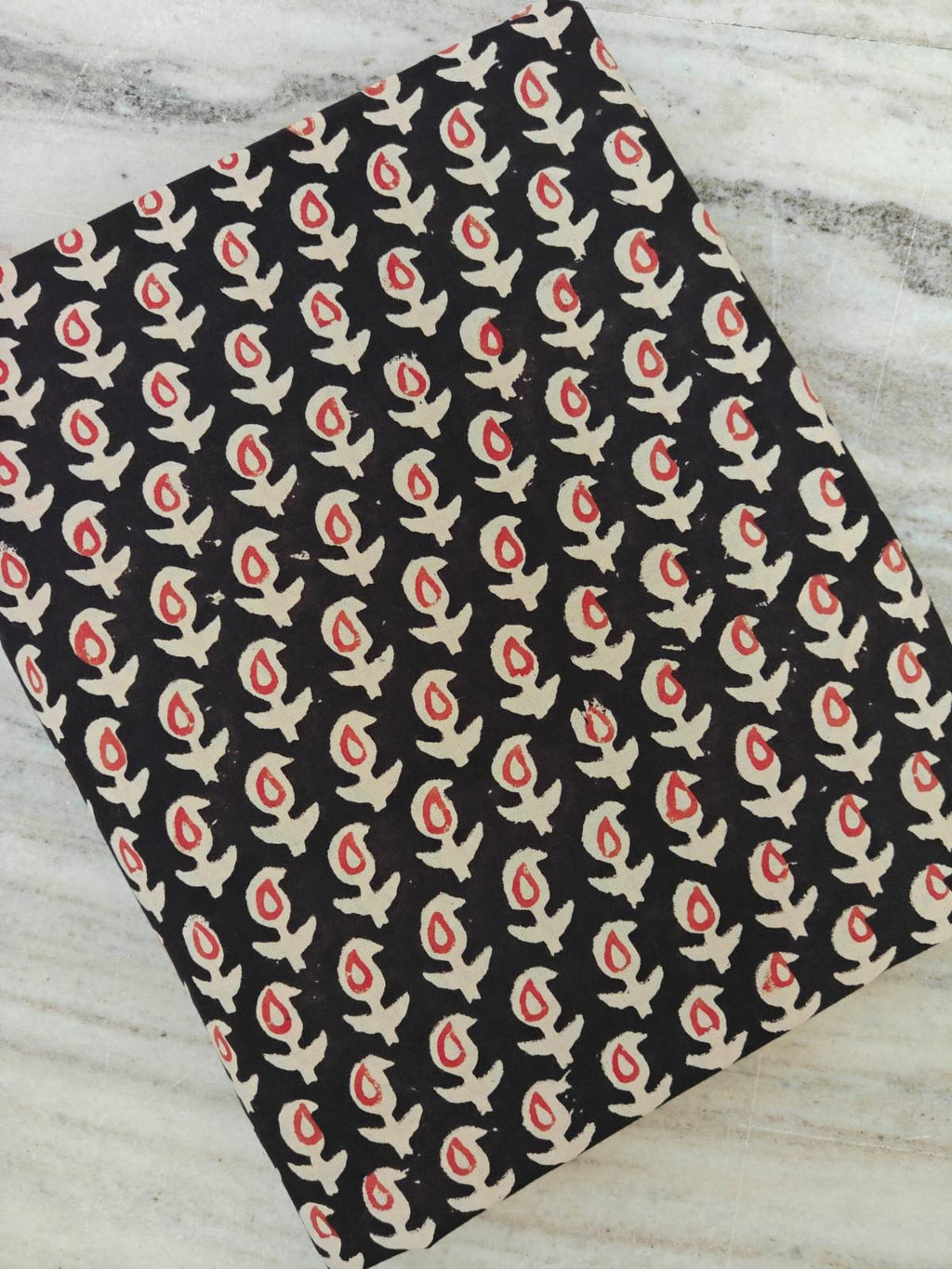 Black Floral Cotton Fabric Hand Block Print Fabric Red and Cream Flower Pattern Fabric By The Yard Handmade Textile for DIY Sewing Projects