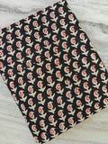 Black Floral Cotton Fabric Hand Block Print Fabric Red and Cream Flower Pattern Fabric By The Yard Handmade Textile for DIY Sewing Projects
