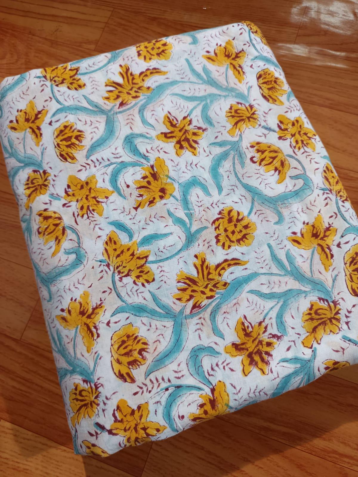 Soft Cotton, Indian Hand Block Print Fabric, Floral 100% Cotton Fabric By The Yard, Fabric for Loose Running, Dress Making, Textile Fabric