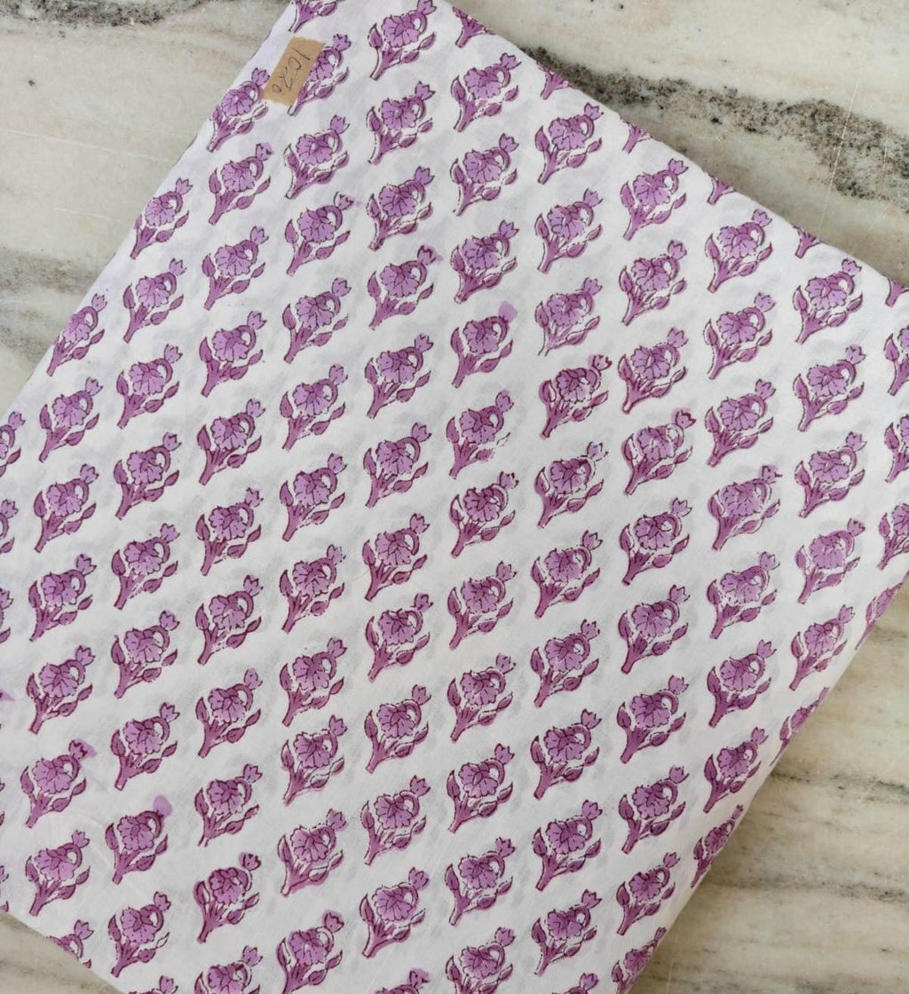 Purple Floral Block Print Cotton Fabric, Indian Hand Block Lilac Buti Print Quilting & Craft Fabric, Small Buta Print Sewing by the Yard