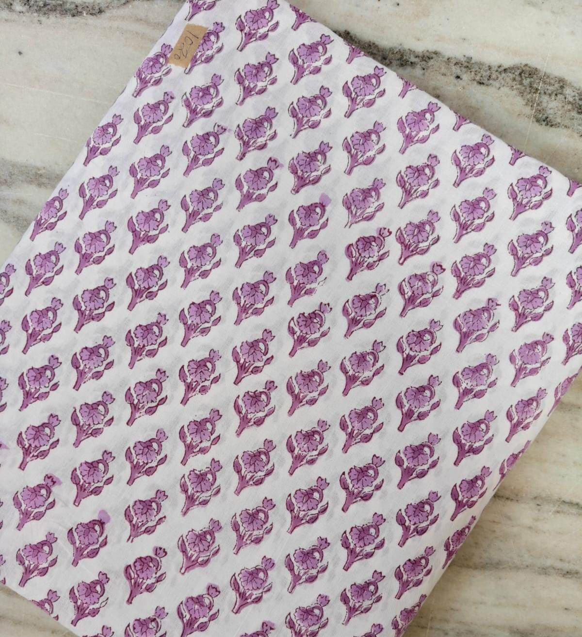 Purple Floral Block Print Cotton Fabric, Indian Hand Block Lilac Buti Print Quilting & Craft Fabric, Small Buta Print Sewing by the Yard