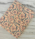 Hand Block Print Cotton Fabric, Peach Background with Blue Vines Floral Fabric, Dress Making Fabric by the Yard, Quilting & Apparel Fabric
