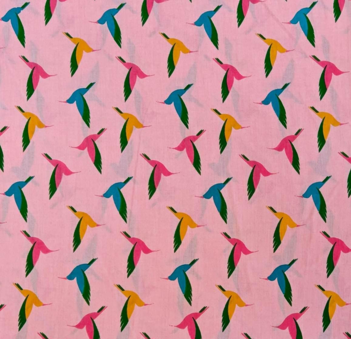 Pink Hummingbird Cotton Fabric, Colorful Bird Print Fabric, Quilting Cotton by the Yard, Sewing Craft Fabric, Nature Animal Fabric, Running