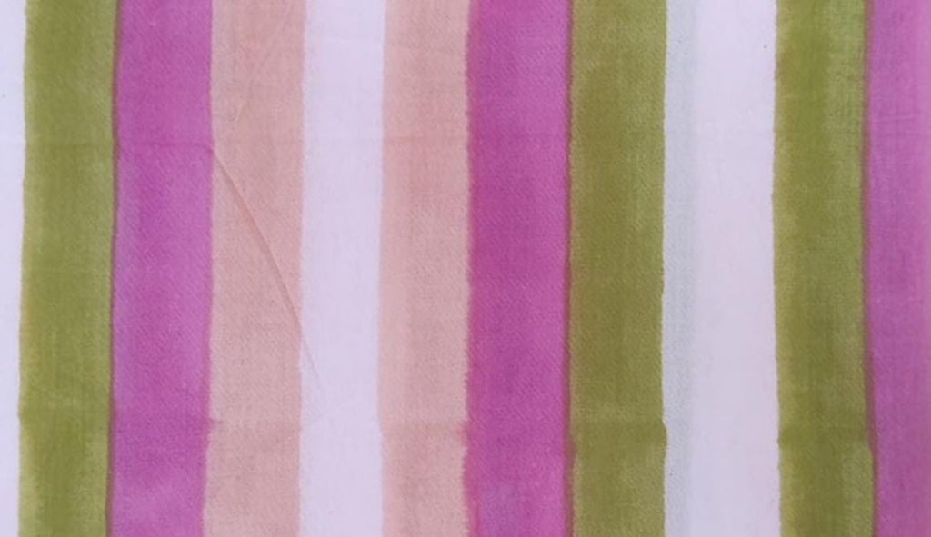 Striped Cotton Fabric by Yard | Pink Green Peach Hand Block Print | Soft Indian Cotton for Quilting, Dressmaking, Home Sewing Projects