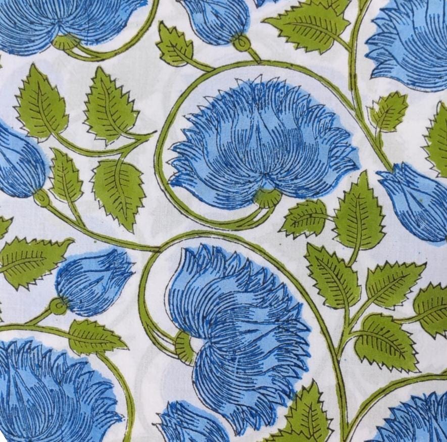Beautiful Designer Keri Print Indian Hand Block Cotton Fabric by the Yard, 100% Soft Cotton Fabric for Dressmaking, Loose Running Fabric