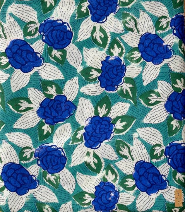 Blue Floral Printed Cotton Fabric by The Yard | Soft Lightweight Sewing Cloth for Dressmaking | Loose Running Fabric