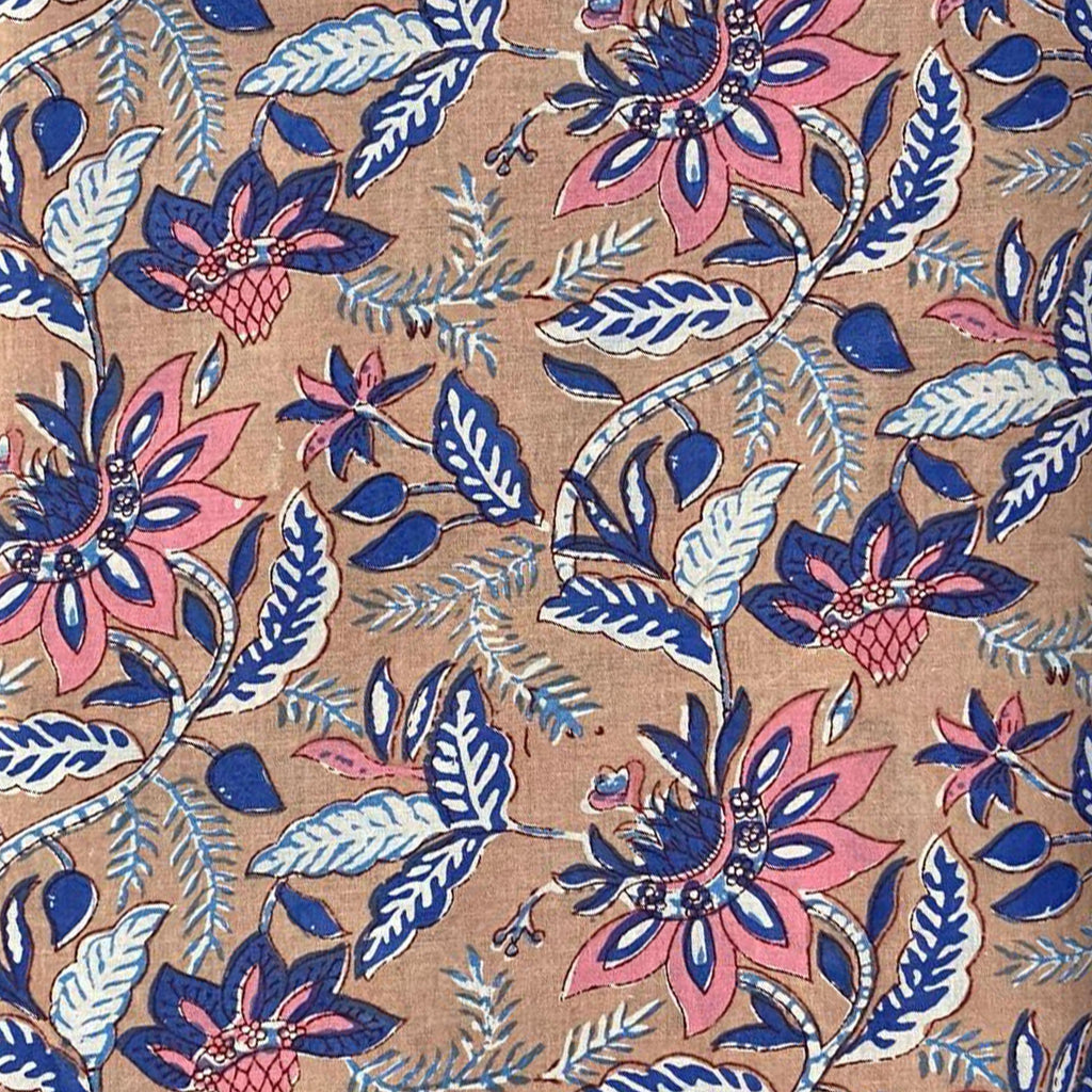 Floral Cotton Cushion Cover, Blue Pink Botanical Pillow Case, Hand Block Print Style Throw Pillow Cover, Farmhouse Boho Home Decor