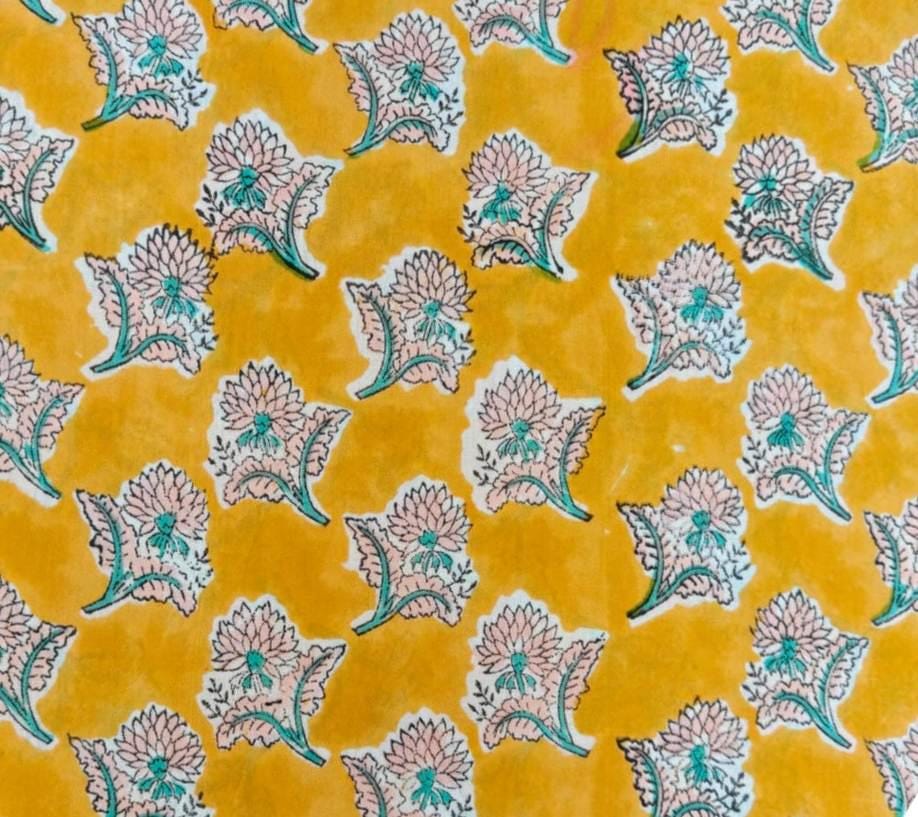 Multi Color Indian Hand Block Print Fabric, Floral 100% Cotton Quilting Fabric By The Yard, Dressmaking Fabric, Napkins Fabric, Loose Fabric