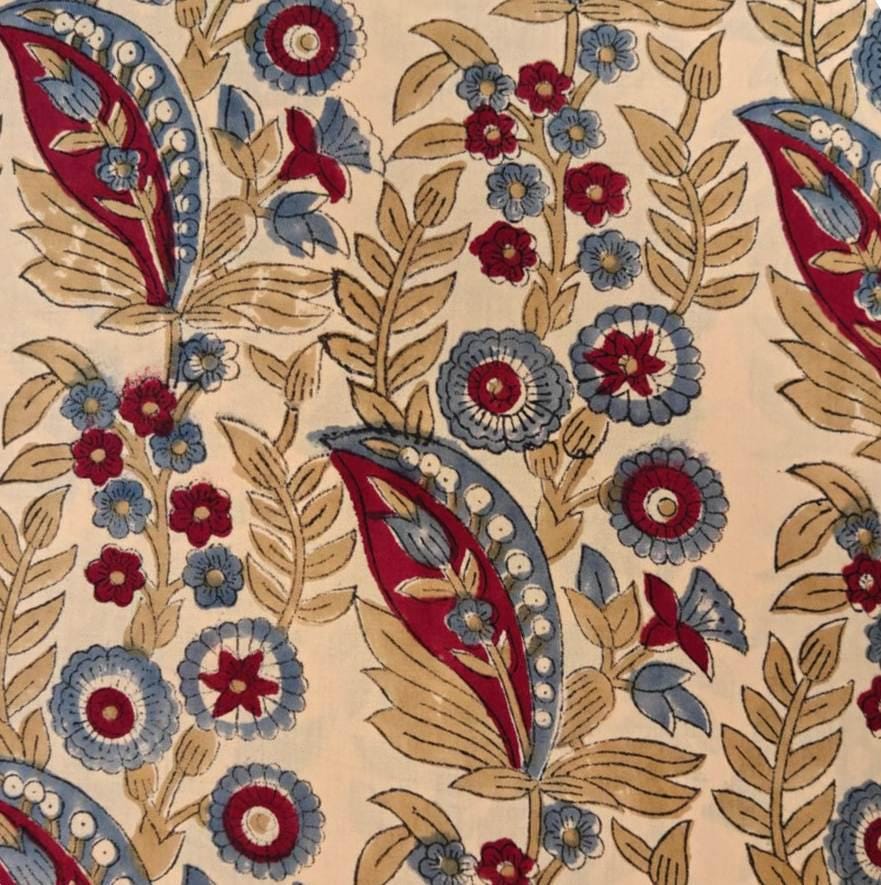 Red Blue Botanical Print Cotton Fabric, Soft Quilting Fabric by the Yard, Modern Craft Sewing Material, Quilting & Apparel Fabric, Napkins