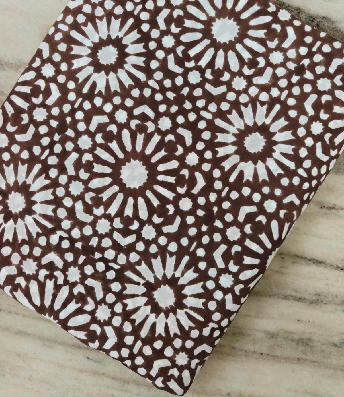 Brown White Geometric Cotton Fabric, Indian Block Print Fabric, Mandala Floral Pattern, Boho Fabric by Yard, Quilting Sewing Craft Material