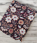 Black Floral Cotton Fabric | Hand Block Print Indian Fabric by the Yard | Boho Vintage Flowers | Quilting, Sewing, Dressmaking Material