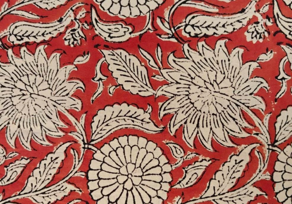 Red Floral Hand Block Print Cotton Fabric by the Yard, Red Cotton Fabric for Curtains, Cushions, Table Linen, Sewing, Quilting, Dressmaking