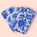 Blue Floral Cotton Napkins | Hand Block Print Dinner Napkin Set | Indian Cloth Napkins Table Decor | Eco-Friendly Reusable Fabric Napkins