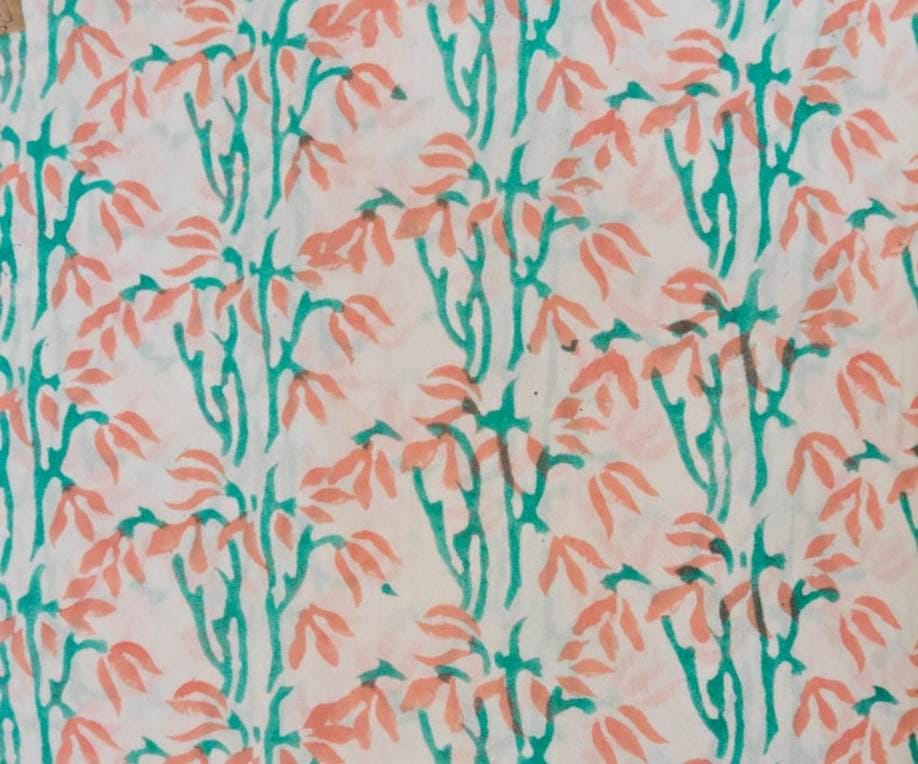 Peach Green Floral Cotton Fabric by Yard, Lightweight Botanical Print Cotton for Sewing, Quilting, Dressmaking & DIY Projects, Napkins