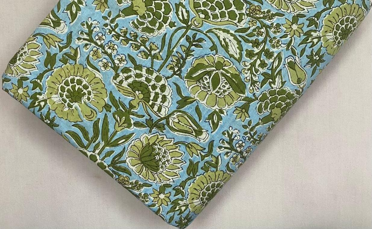 Indian Hand Block Print Fabric, Floral 100% Cotton Quilting Fabric By The Yard, Fabric For Dress Making, Loose Running Fabric, Napkin Fabric