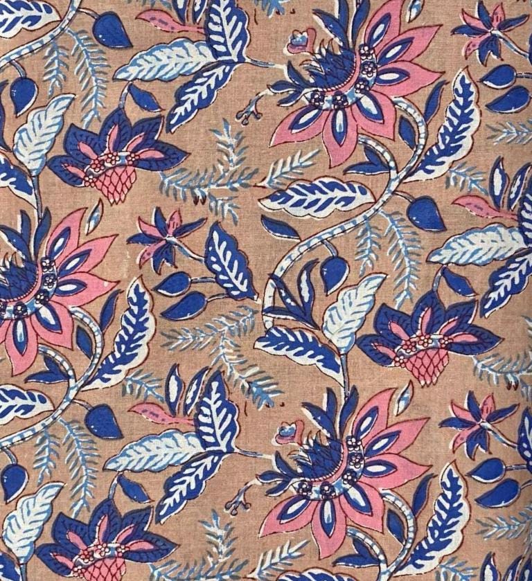Indian Hand Block Print Fabric, Floral 100% Cotton Quilting Fabric By The Yard, Fabric For Dress Making, Loose Running Fabric, Napkin Fabric