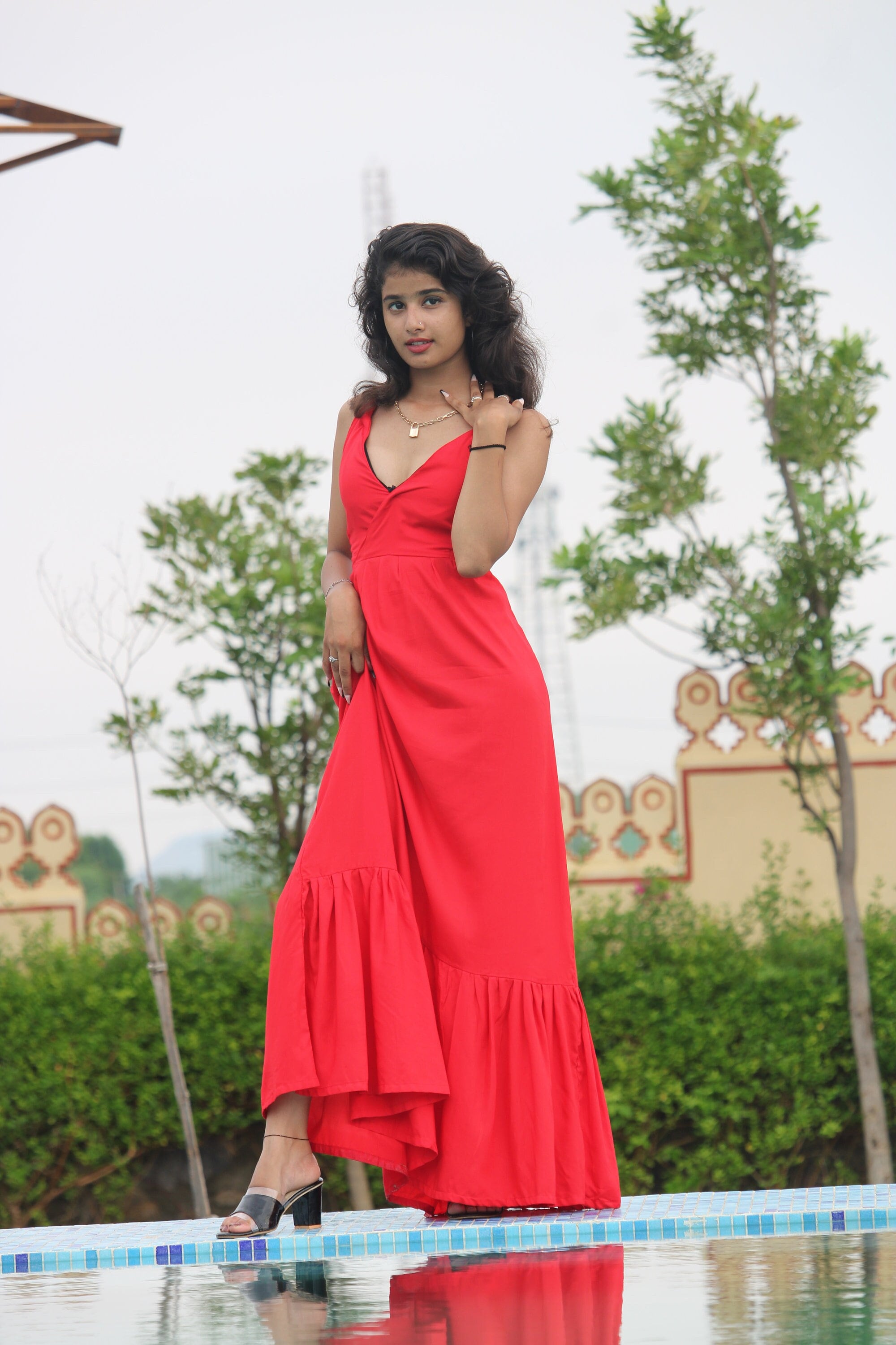 Red Rayon Maxi Dress: Tie Dye Bohemian Festival Dress