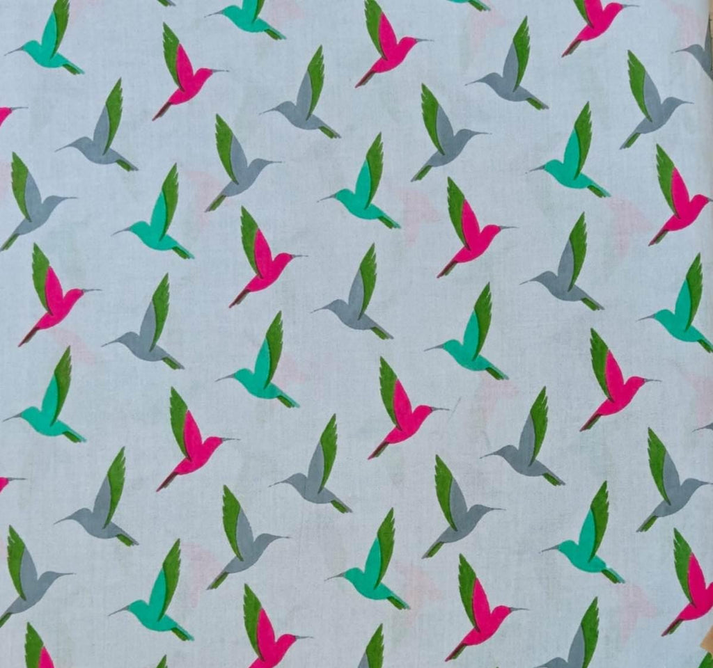 Colorful Hummingbird Cotton Fabric, Bird Print Fabric by the Yard, Modern Floral Animal Fabric, Sewing Craft Fabric, Pastel Background