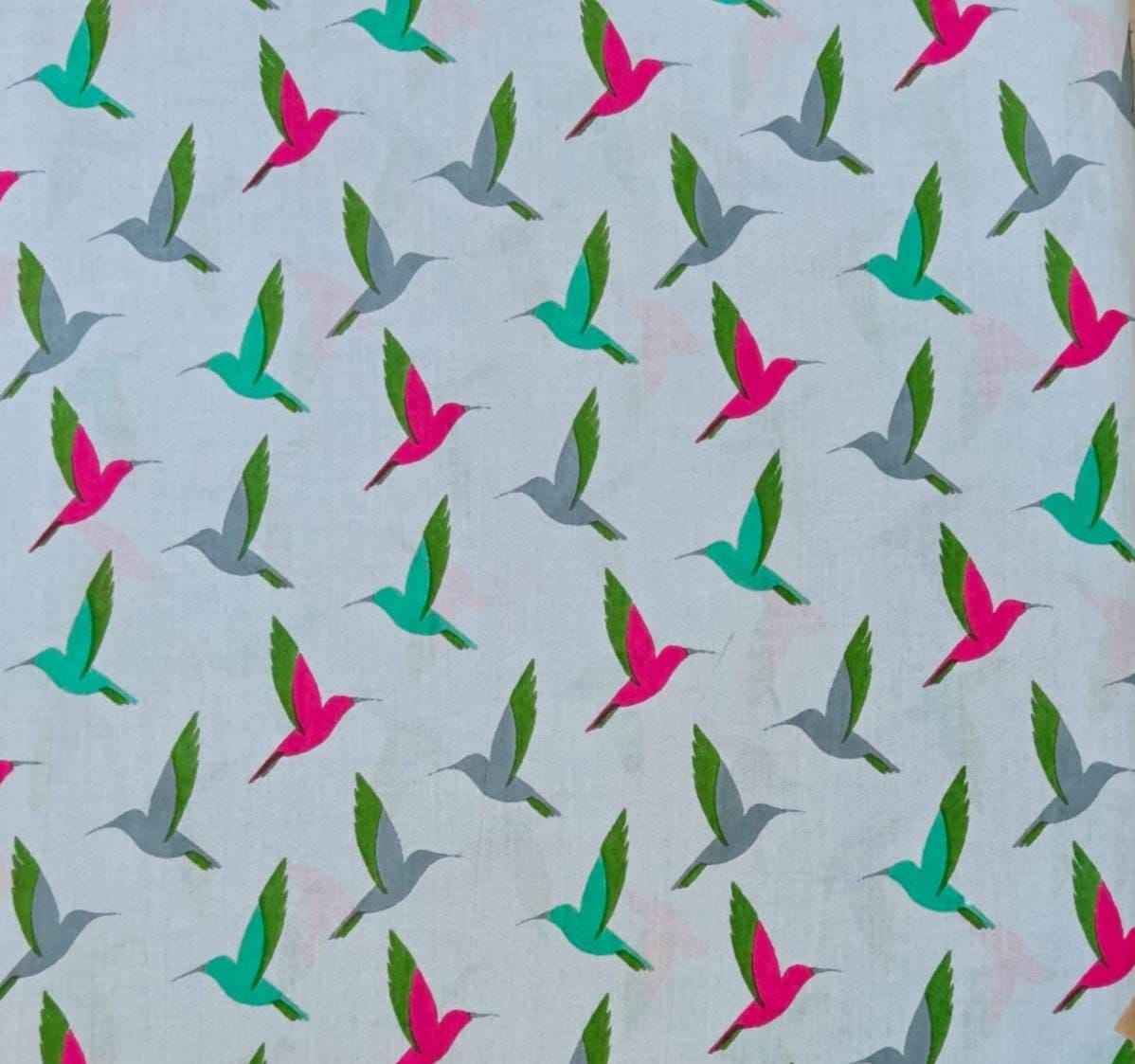 Colorful Hummingbird Cotton Fabric, Bird Print Fabric by the Yard, Modern Floral Animal Fabric, Sewing Craft Fabric, Pastel Background