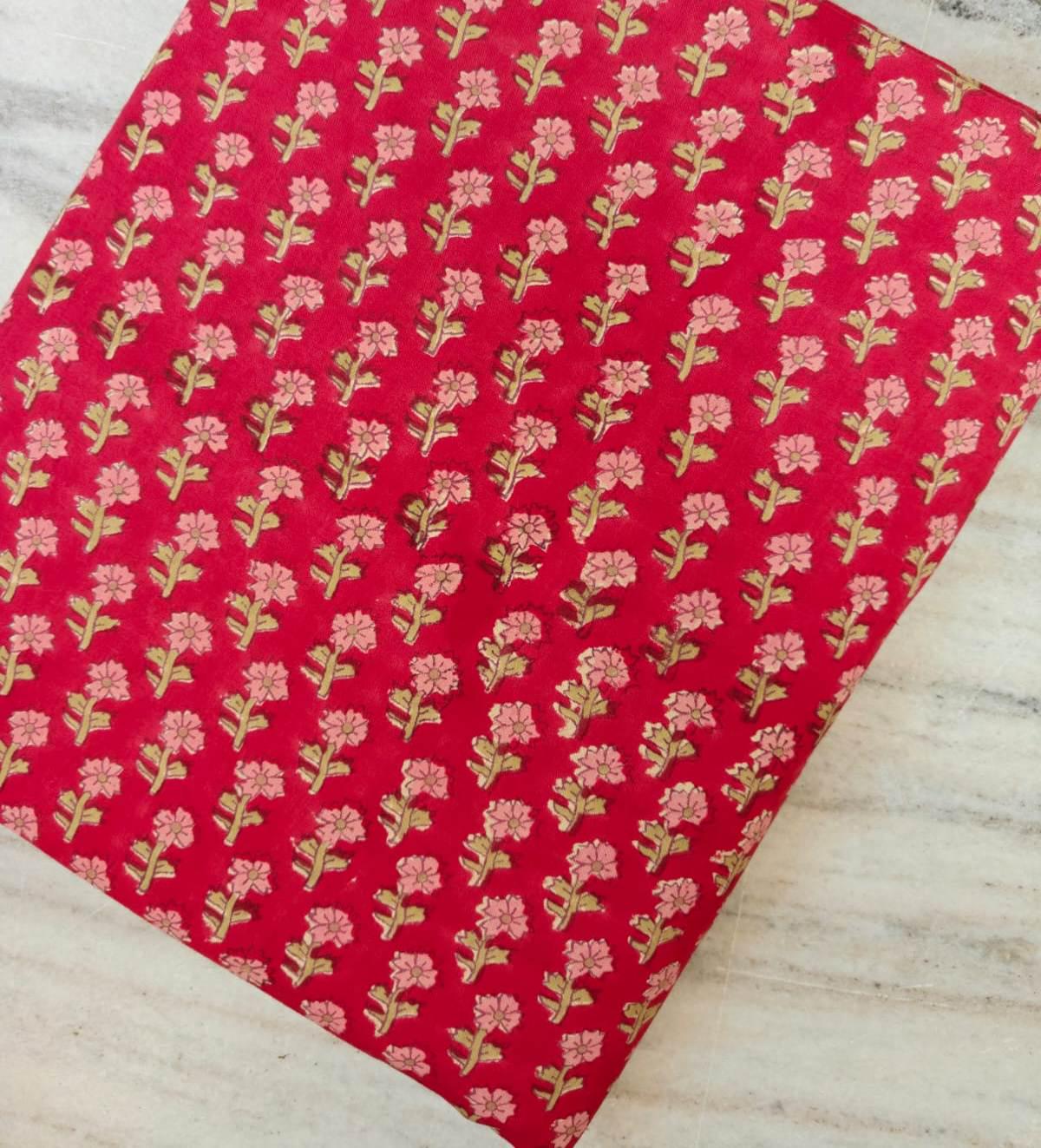Red Beautiful Designer Hand Block Print Fabric, 100% Cotton Quilting Fabric By The Yard, Dressmaking Fabric, Loose Running Fabric