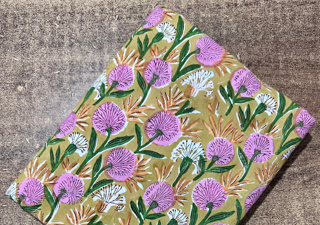 Floral Cotton Fabric by the Yard, Hand Block Print Indian Cotton Fabric Botanical Print Quilting Fabric Sewing Dressmaking Home Decor Fabric