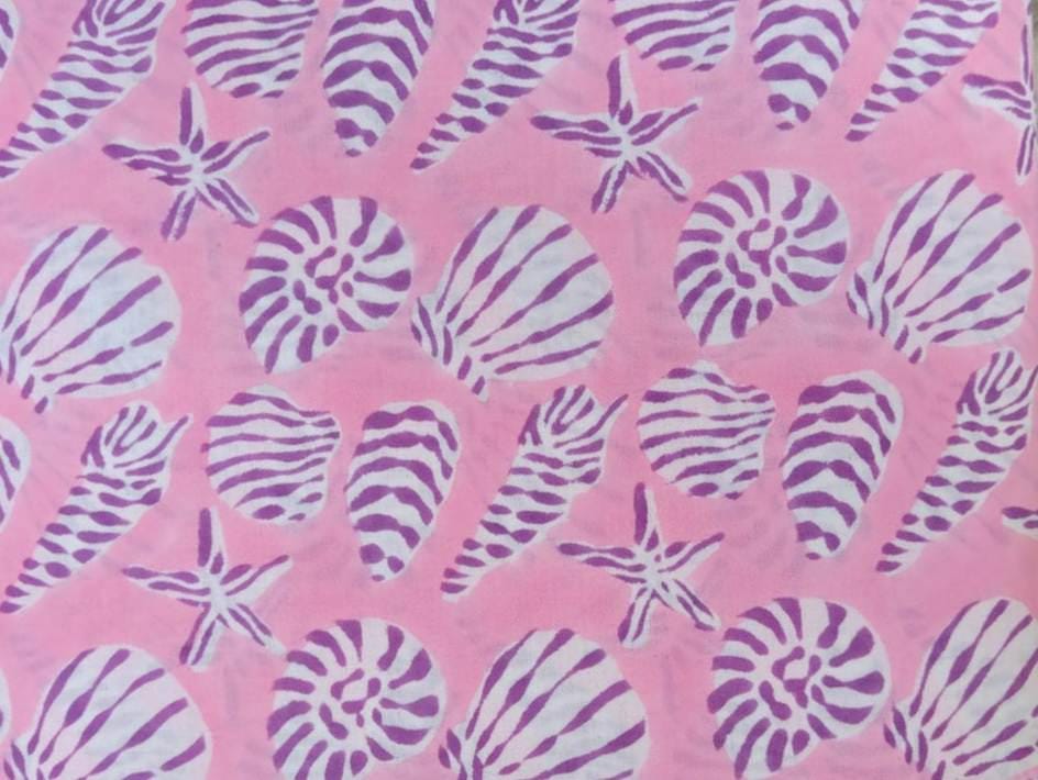 Pink Seashell Cotton Fabric Coastal Beach Print Fabric Purple Shell Starfish Pattern Lightweight Cotton Yard Summer Sewing Quilting Fabric