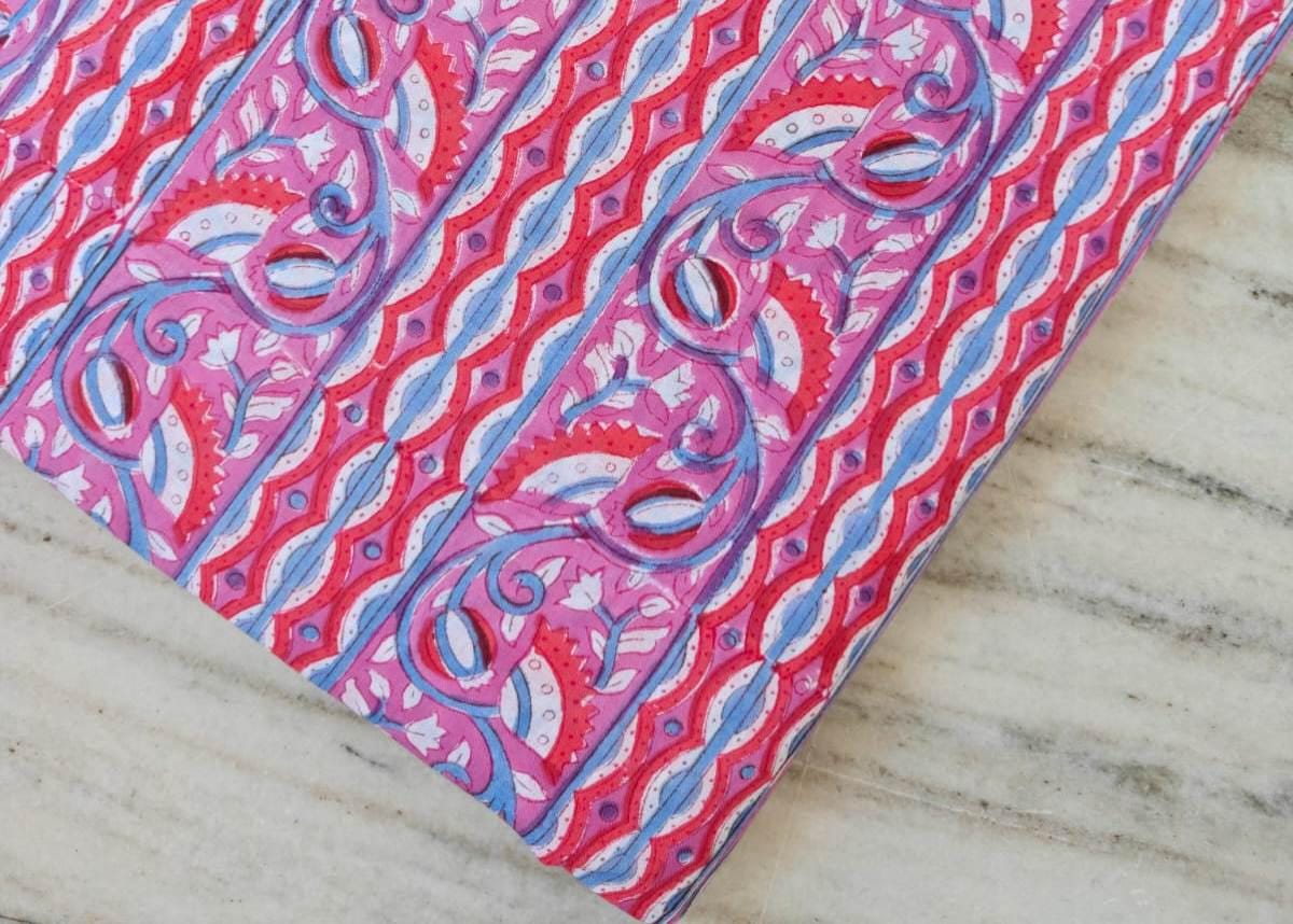 Pink Red Designer Hand Block Print Fabric, Floral 100% Cotton Quilting Fabric By The Yard, Fabric For Dress Making, Loose Running Fabric