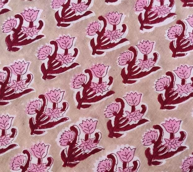 Indian Hand Block Print Fabric, Floral 100% Cotton Quilting Fabric By The Yard, Fabric For Dress Making, Loose Running Fabric, Napkin Fabric
