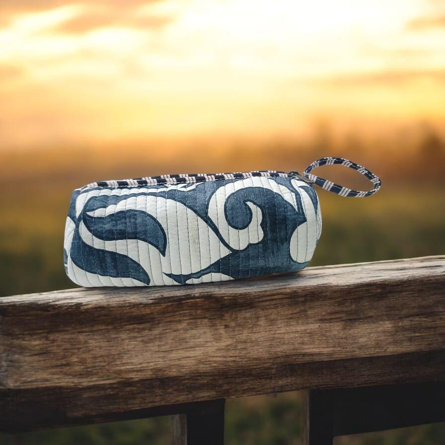 Pencil Case, White and Black Print Cotton Fabric Pencil Case Back To School, Gift For Her, Birthday Gift Christmas Gift, Pencil Case Gift