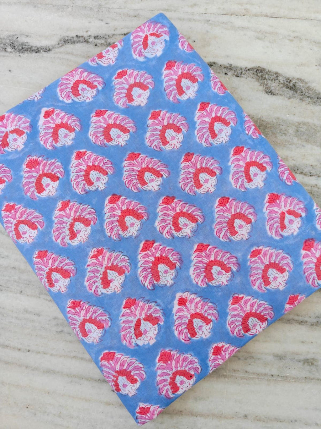 Blue Red Designer Hand Block Print Fabric, Floral 100% Cotton Quilting Fabric By The Yard, Fabric For Dress Making, Loose Running Fabric