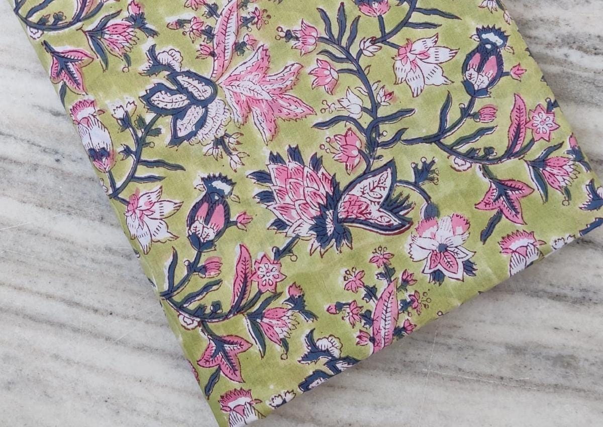 Soft Cotton, Indian Hand Block Print Fabric, Floral 100% Cotton Fabric By The Yard, Fabric for Loose Running, Dress Making, Textile Fabric