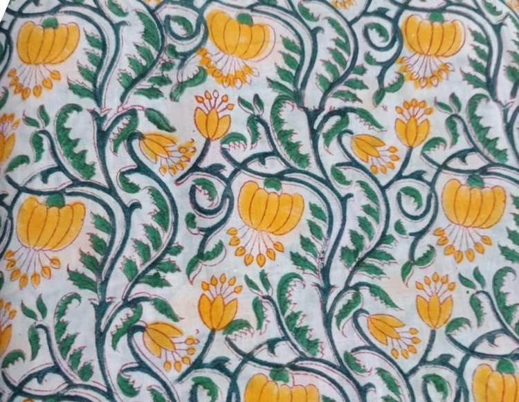 Indian Hand Block Print Fabric, Floral 100% Cotton Quilting Fabric By The Yard, Fabric For Dress Making, Loose Running Fabric, Napkin Fabric